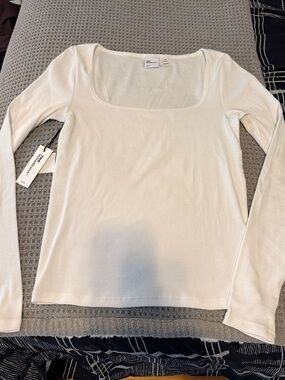 Aritzia Cream Long-Sleeve Square Neck Top